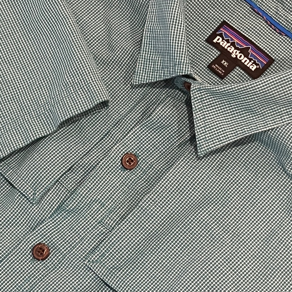 Patagonia Shirt Mens XXL Teal Vented S/S B/U Organic Cotton Hiking Fishing